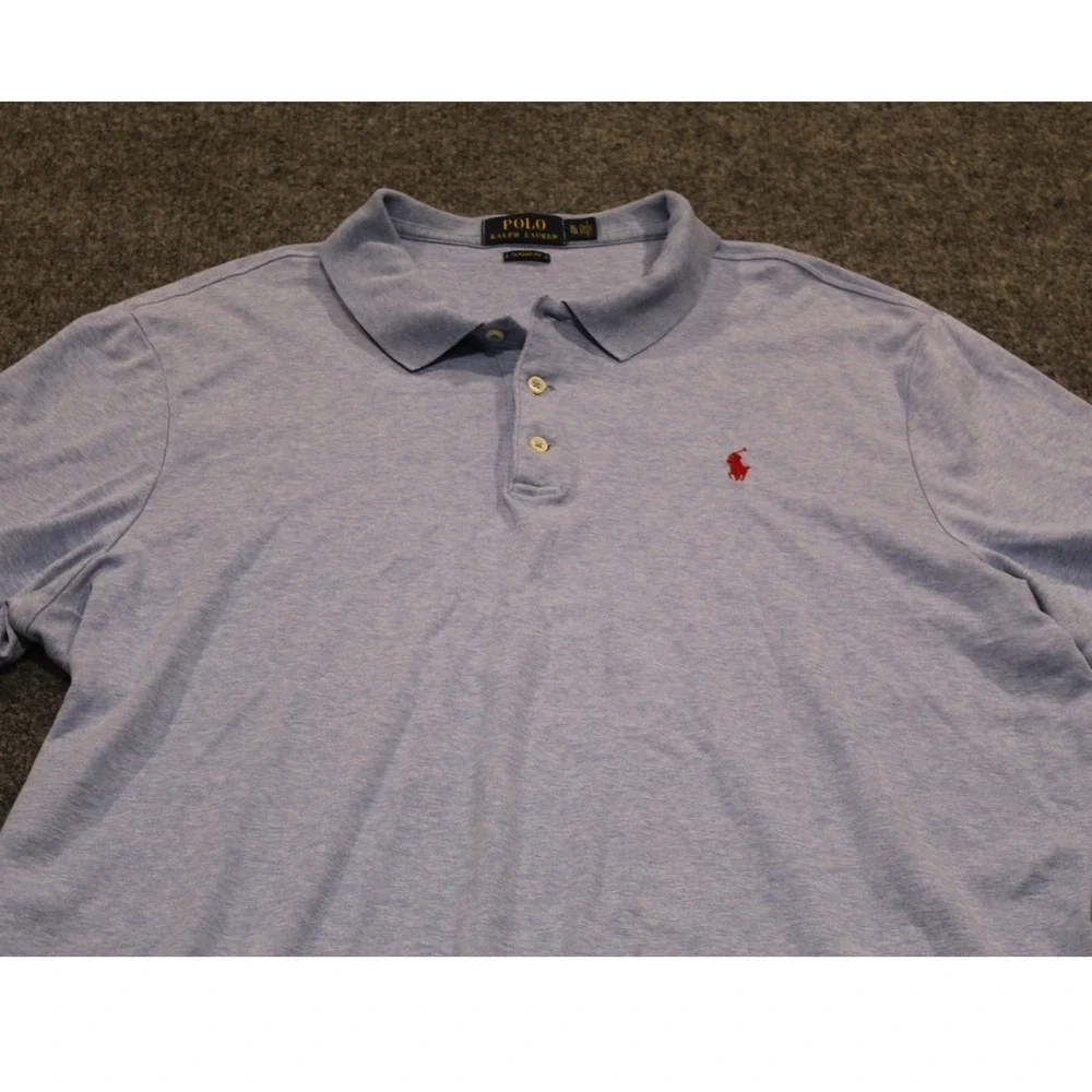 Polo Ralph Lauren Mens XL Classic Fit‎ Light Blue Polo Shirt Red Logo